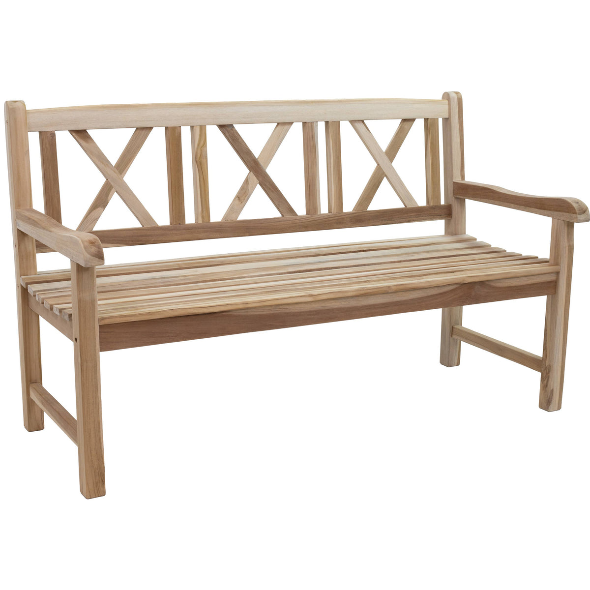 59-Inch Cross-Back Teak Patio Garden Bench with Backrest