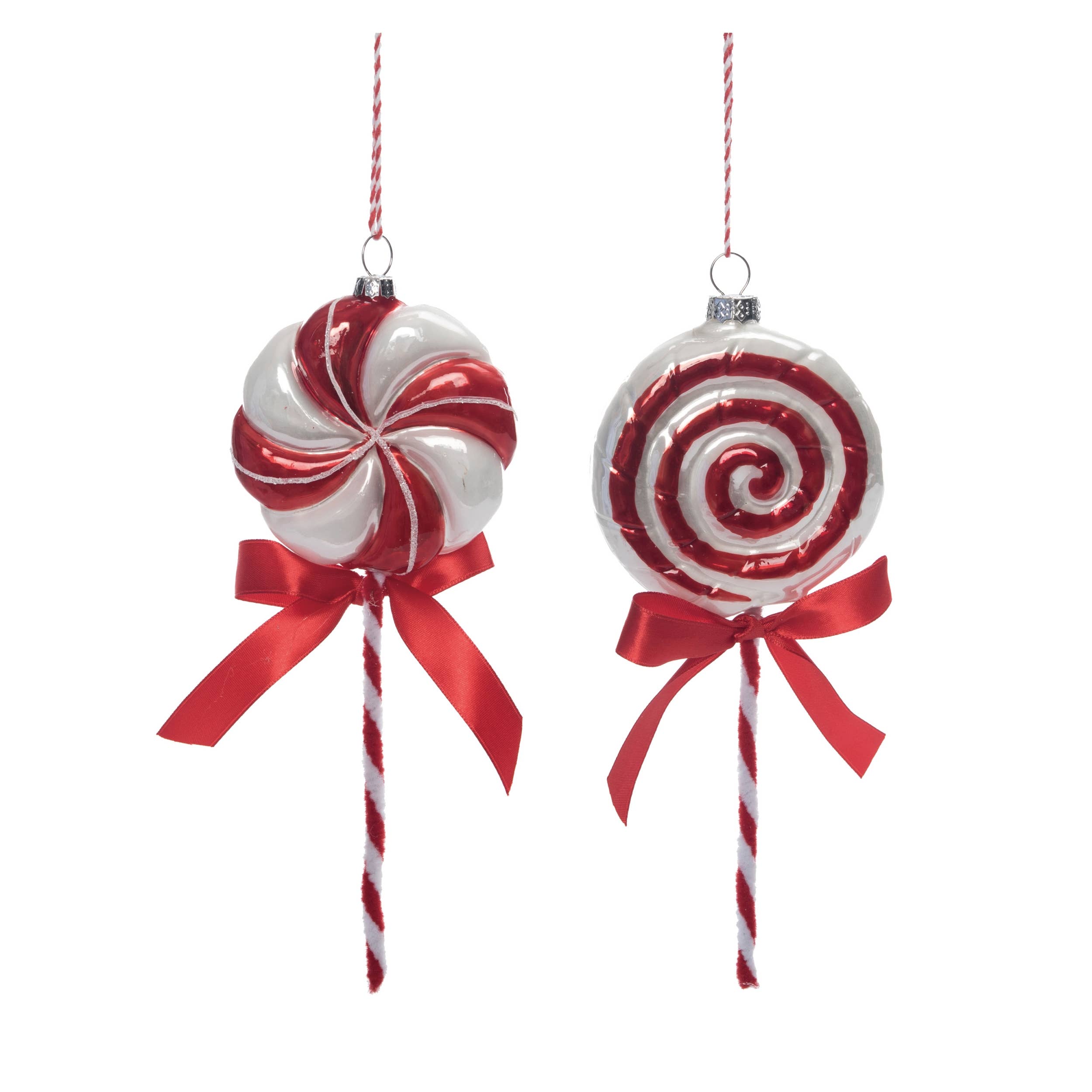 Christmas Glass Peppermint Lollipop Ornament 2 Asst: Glass