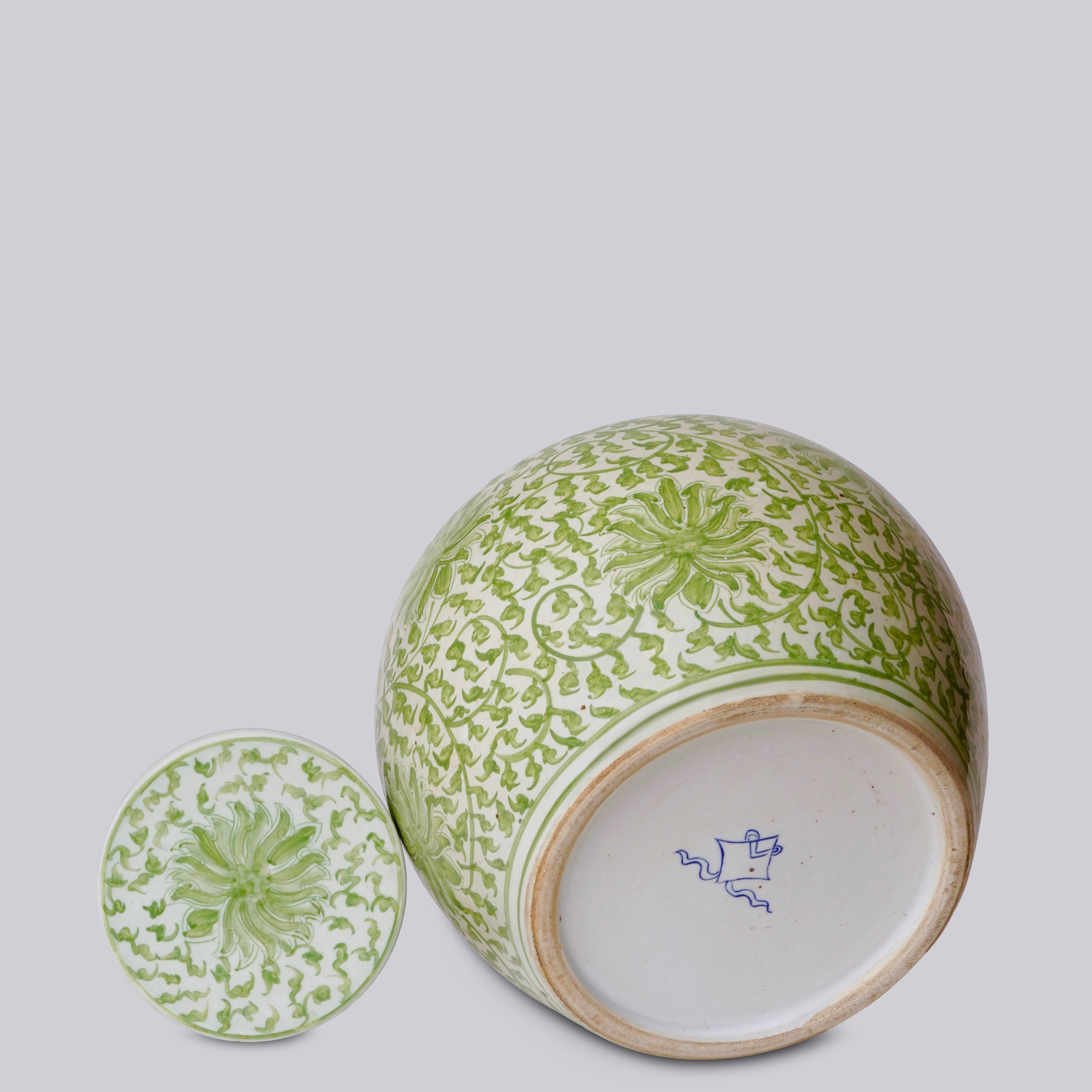 Scrolling Chrysanthemum Green and White Porcelain Jar