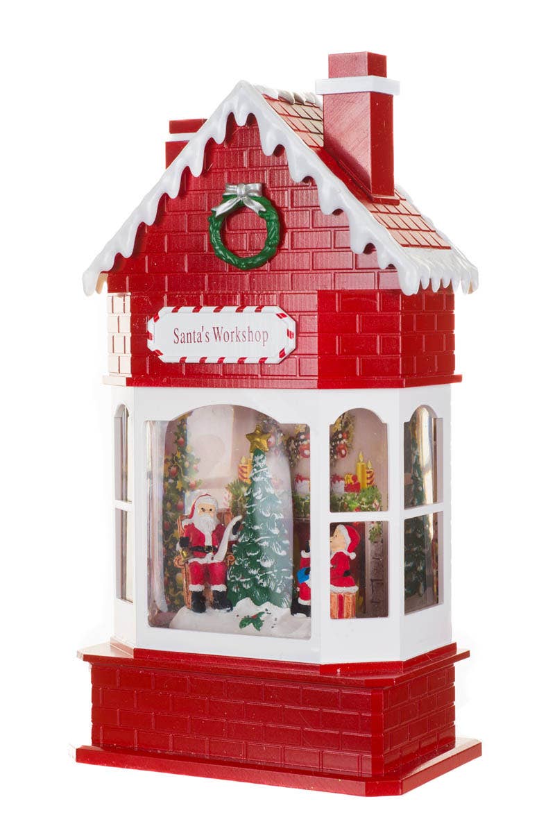 NEW-Red Led Santa'S Workshop Snow Globe W/ Swirling Glitter