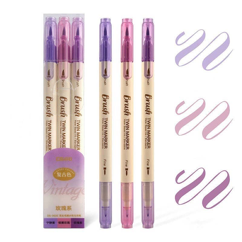 Brush Twin Marker Pen Set|Double-Side Pen set|Calligraphy Pen| Hand Lettering: Purple set