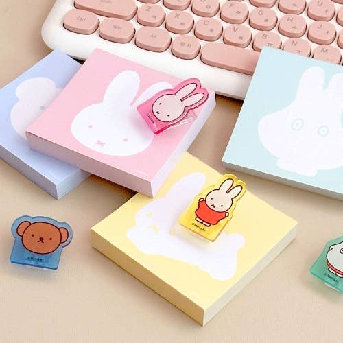 PINK Miffy illust Memo Note Pad with Characters Clip Set