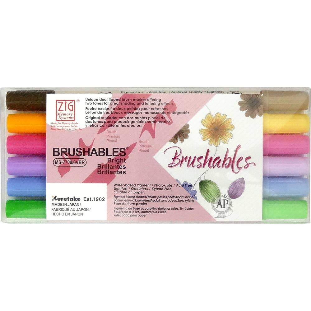 ZIG Memory System Brushables Marker Set s: 6 Color Set- Bright