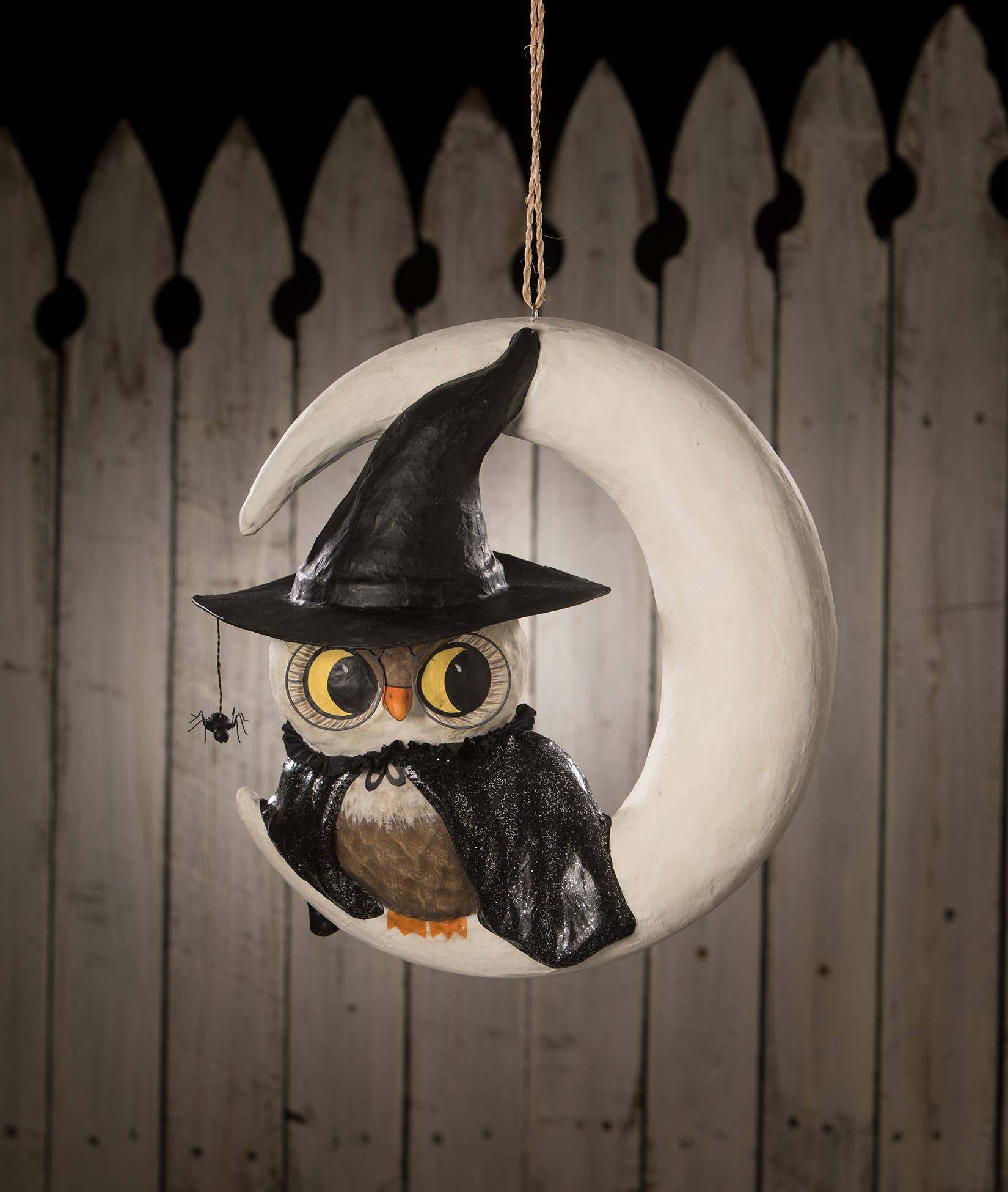 Witchy Owl on Moon Paper Mache