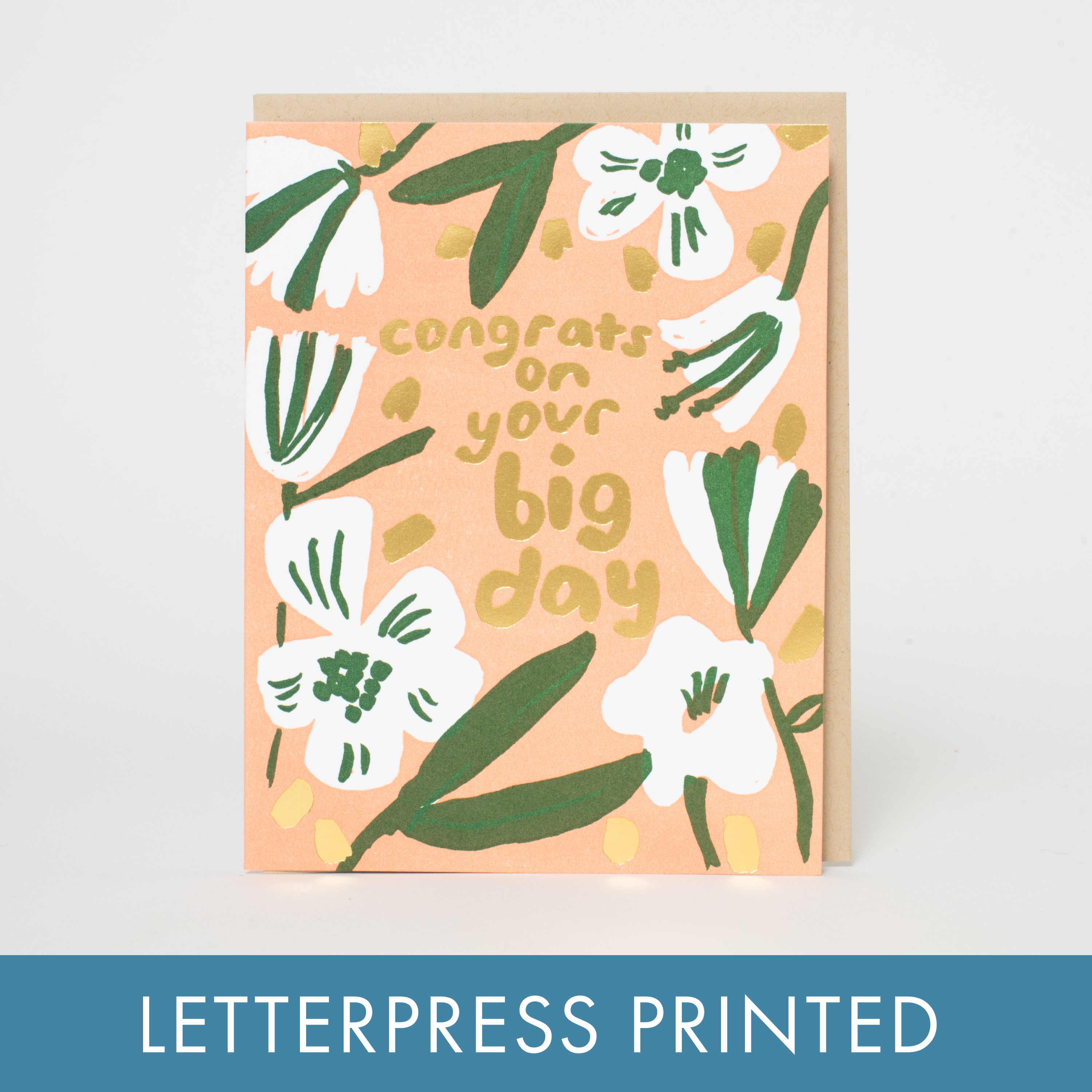 Big Day Wedding Flowers Letterpress Greeting Card by Egg Press: Plastic sleeve