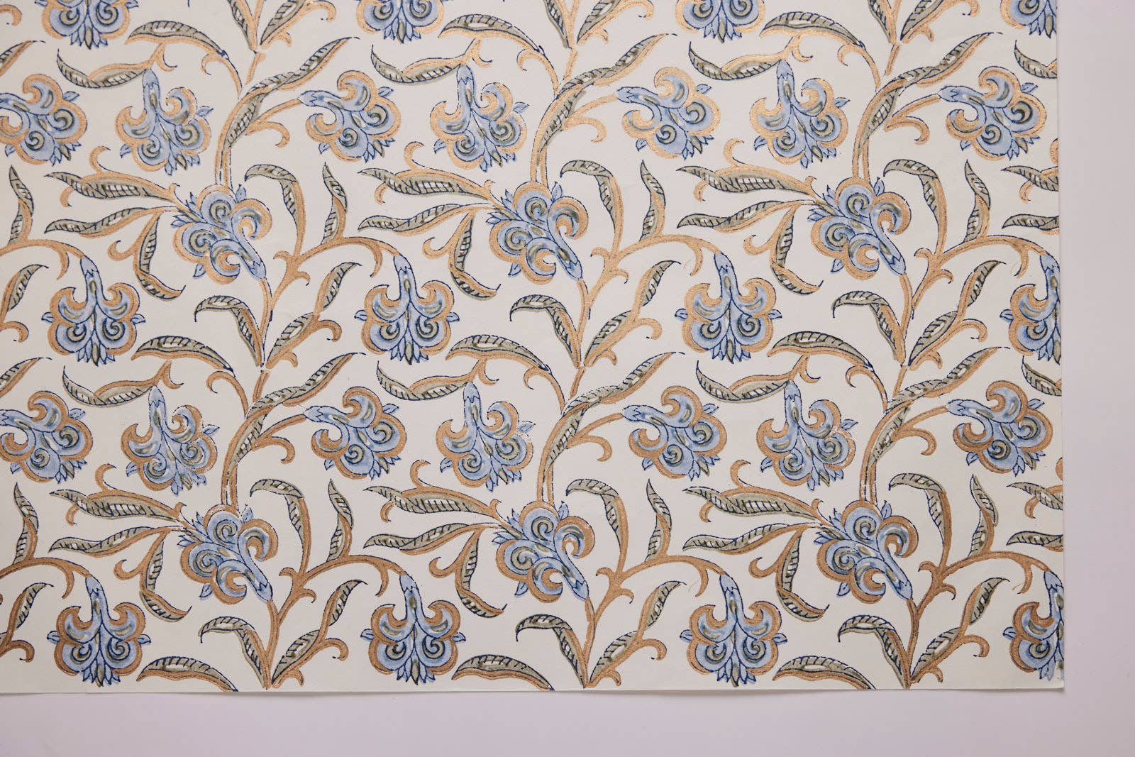 Block Printed Wrapping Paper Sheets - Iris Glitz Blue Stone