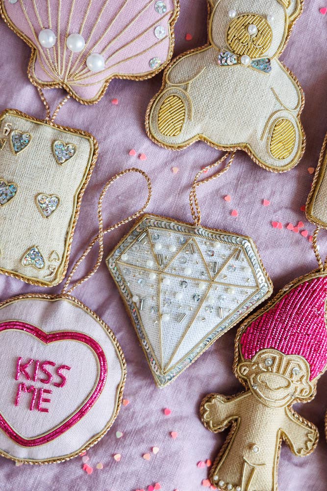 Handmade Valentine's Day Playing Card in Irish Linen: Gold hearts