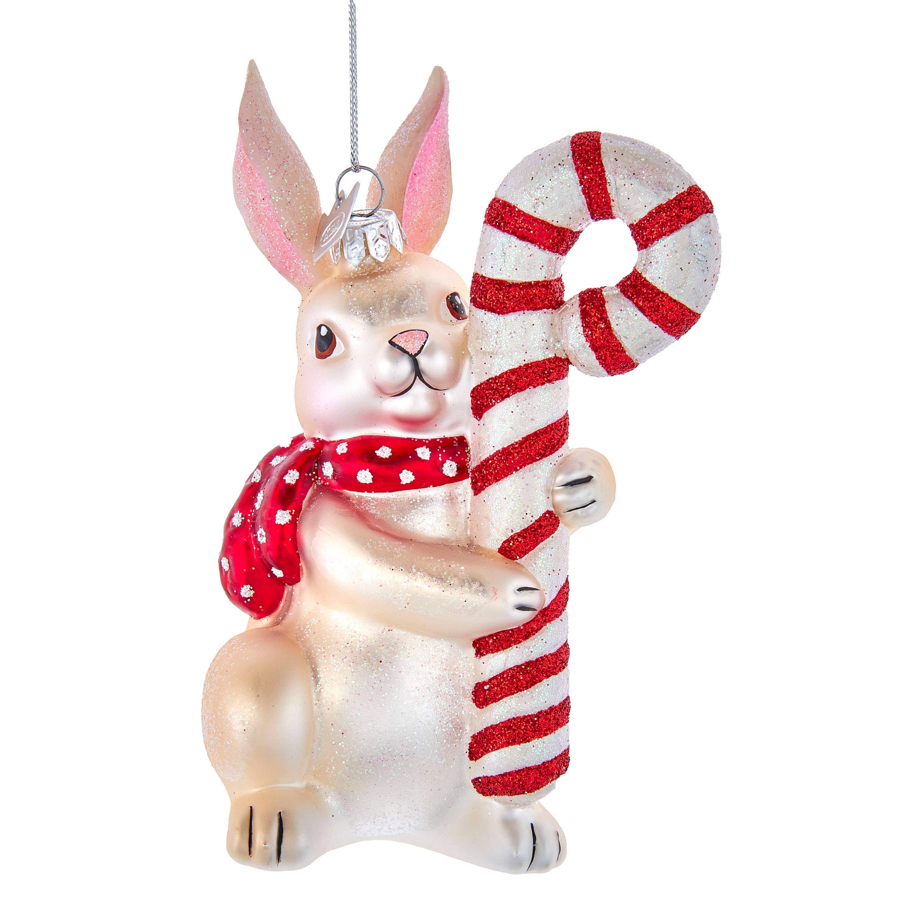 Noble Gems™ Glass Bunny With Candy Cane Ornament