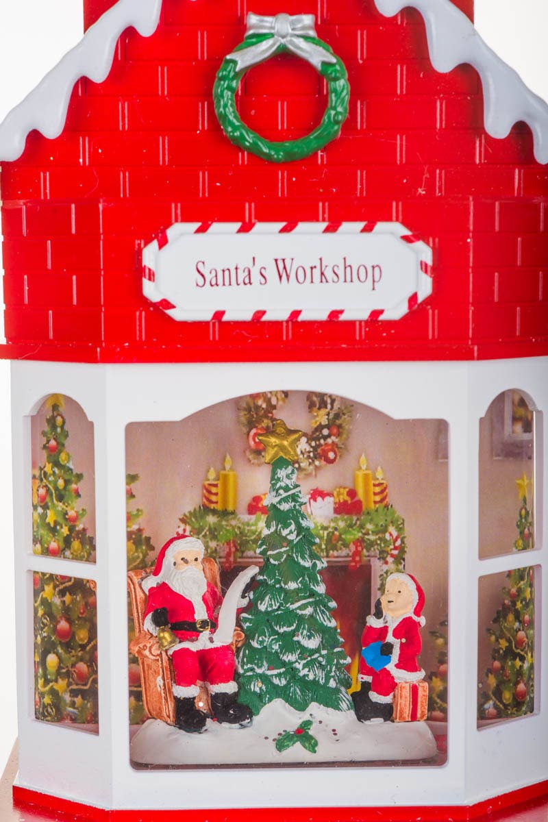 NEW-Red Led Santa'S Workshop Snow Globe W/ Swirling Glitter