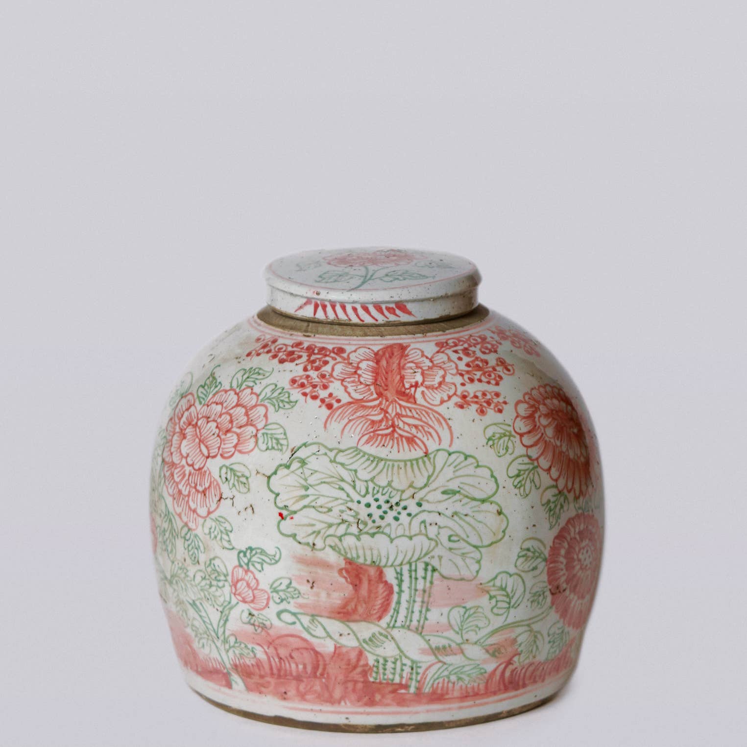 Pink & Green Rustic Porcelain Four Seasons Large Lidded Jar