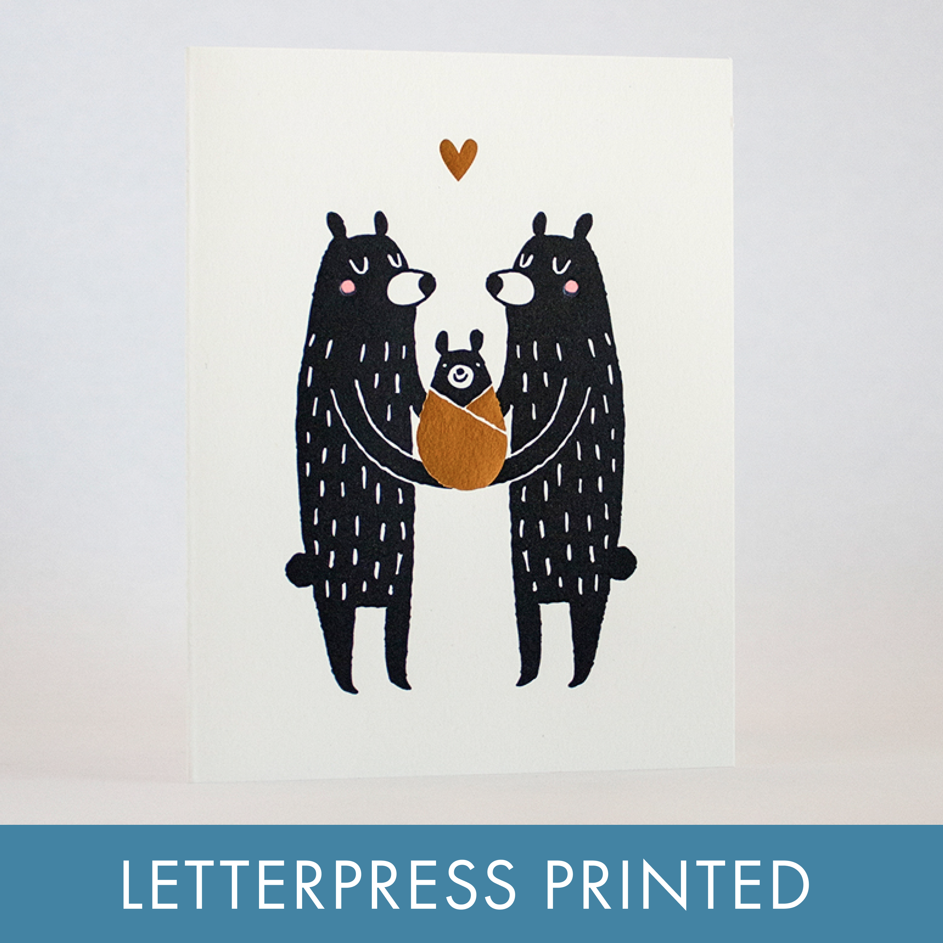 New Baby Bear Letterpress Greeting Card by Fugu Fugu: Plastic sleeve