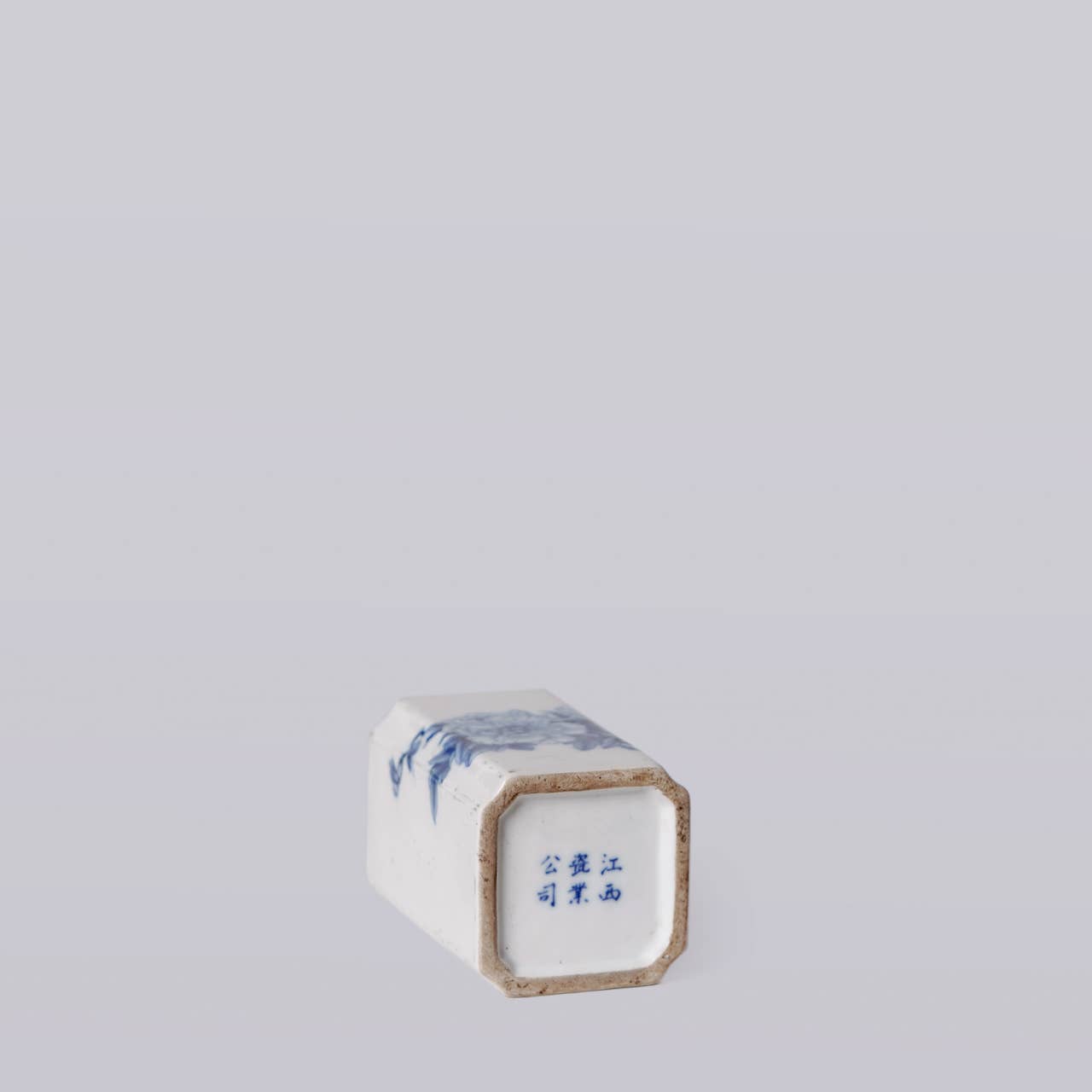 1920s Blue and White Porcelain Peony Square Vase