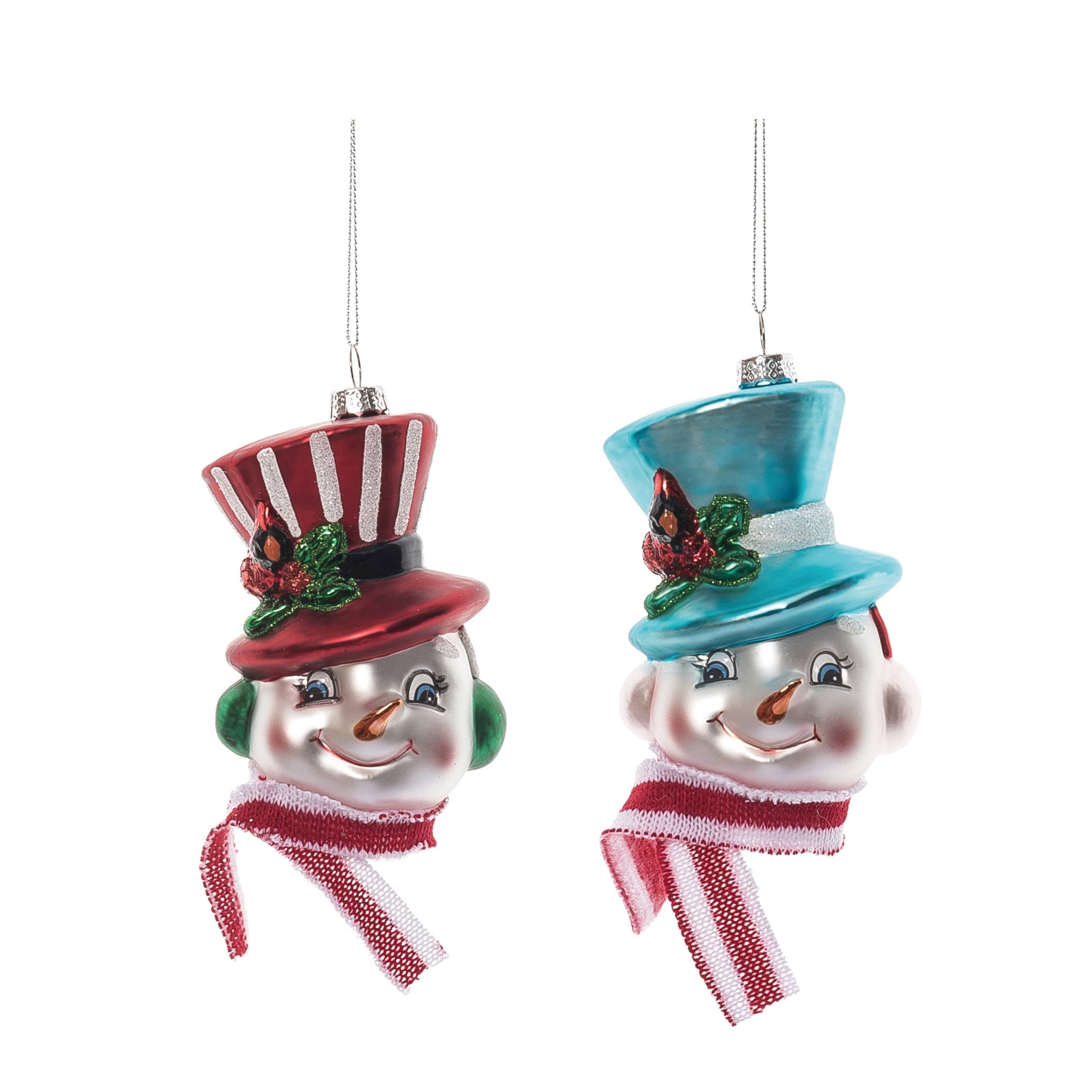 Christmas Glass Vintage Snowman Head Ornament - Red