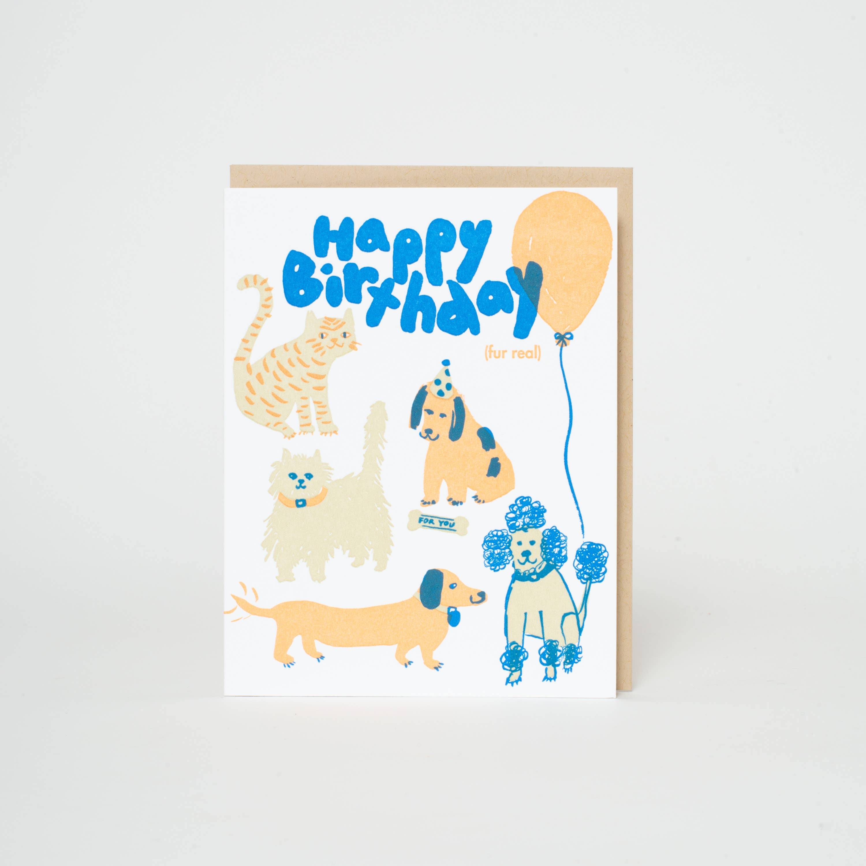 Birthday Dog & Cat Party Letterpress Greeting Card by Egg Press: Plastic sleeve