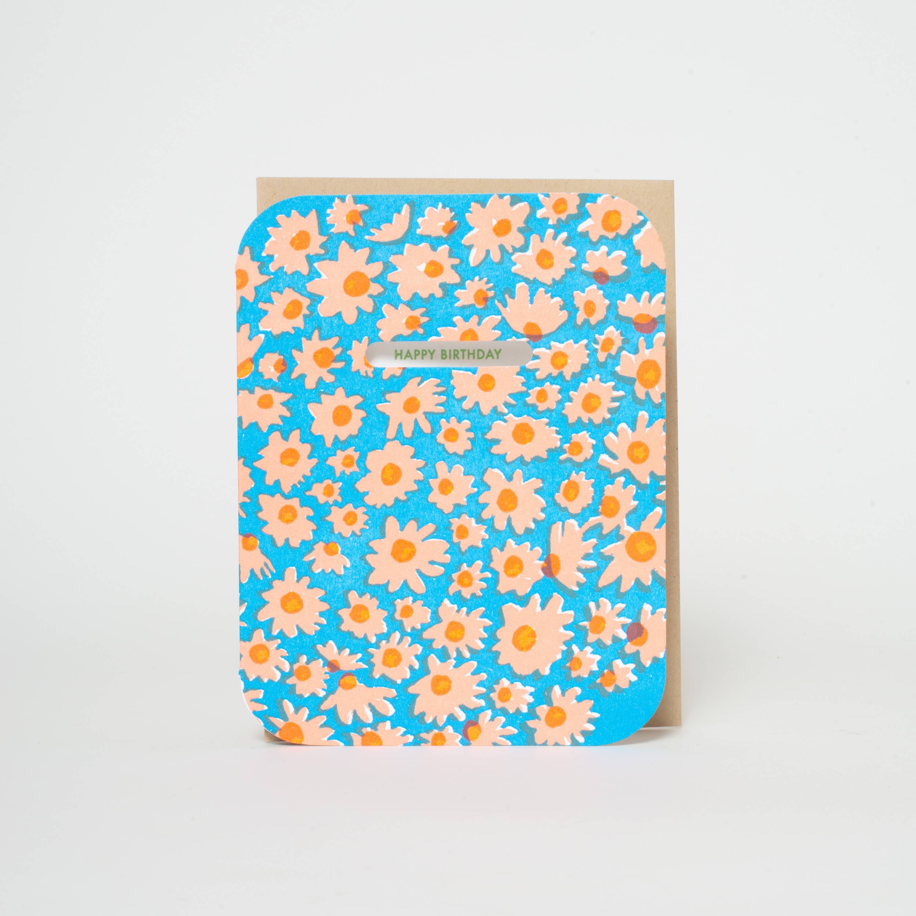 Birthday Daisy Patch Die-cut Letterpress Greeting Card by Egg Press: Plastic sleeve