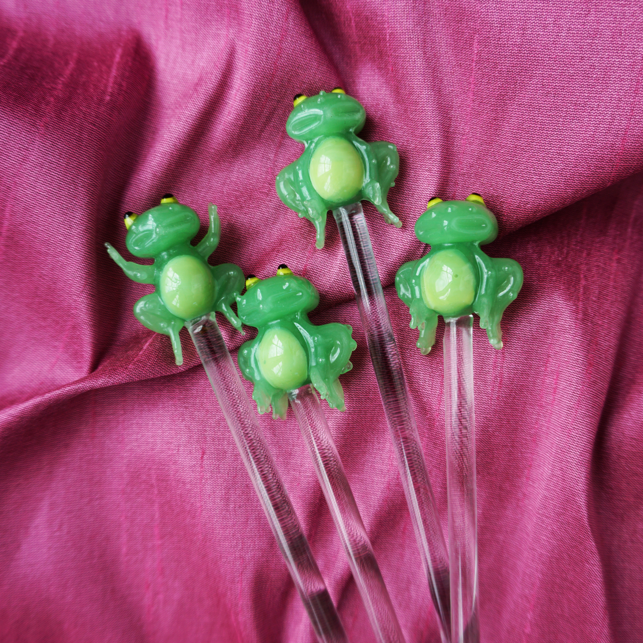 Blown Glass Frog Cocktail Stirrers - Set of 4