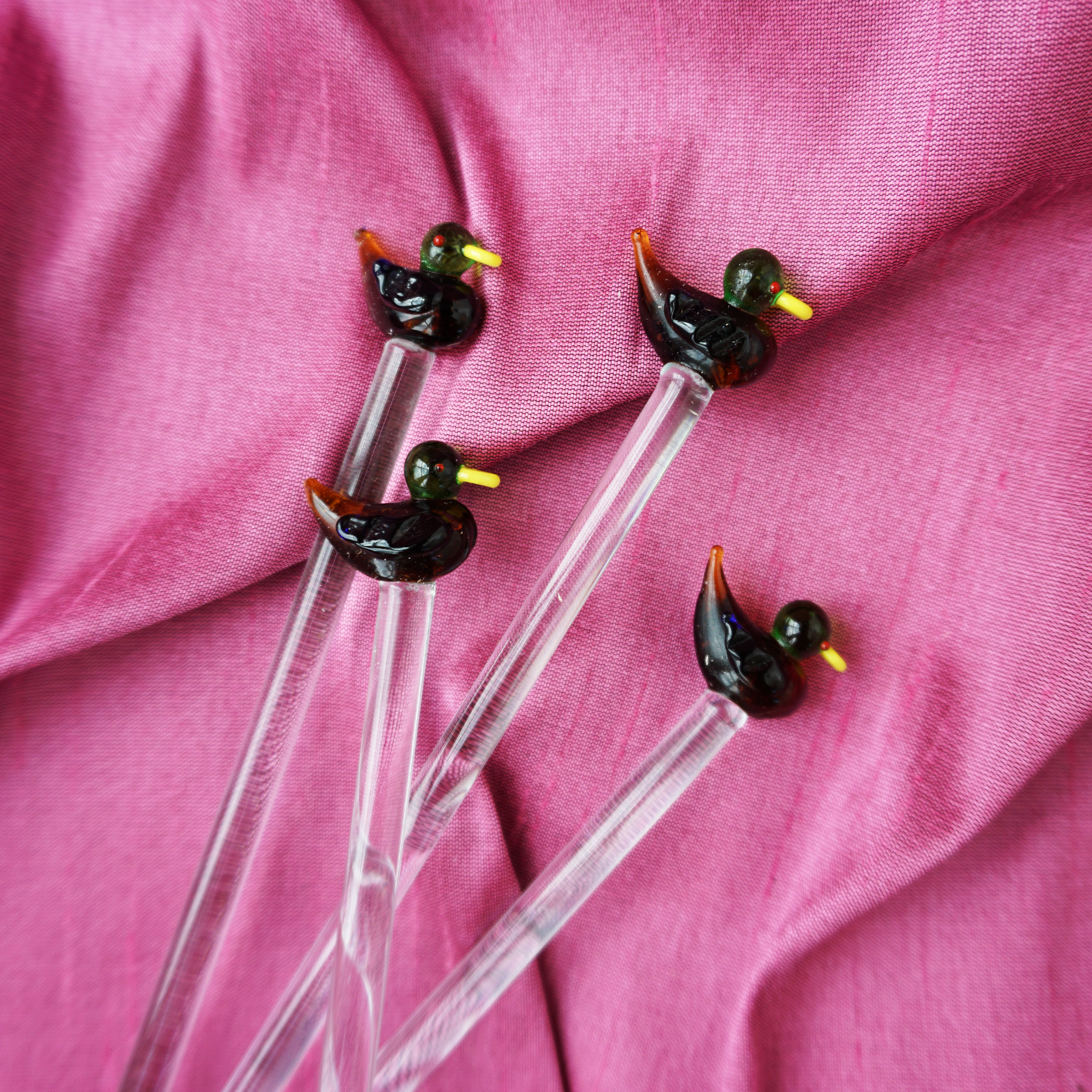 Blown Glass Mallard Cocktail Stirrers - Set of 4 (lighter set)