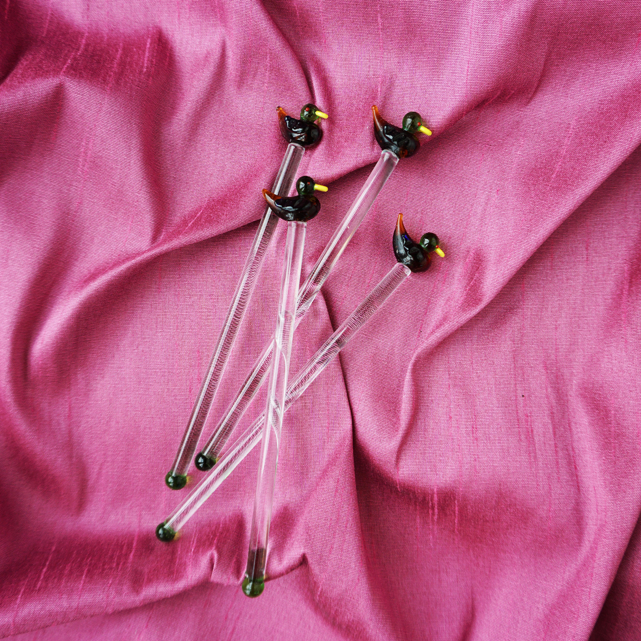 Blown Glass Mallard Cocktail Stirrers - Set of 4 (lighter set)