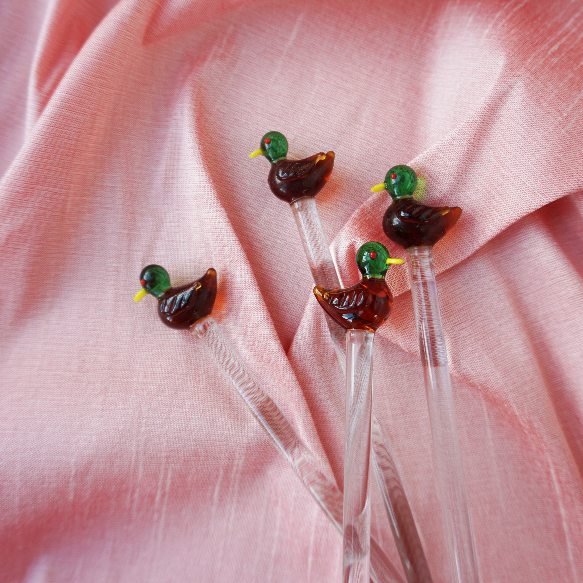 Blown Glass Mallard Cocktail Stirrers - Set of 4 (darker set)