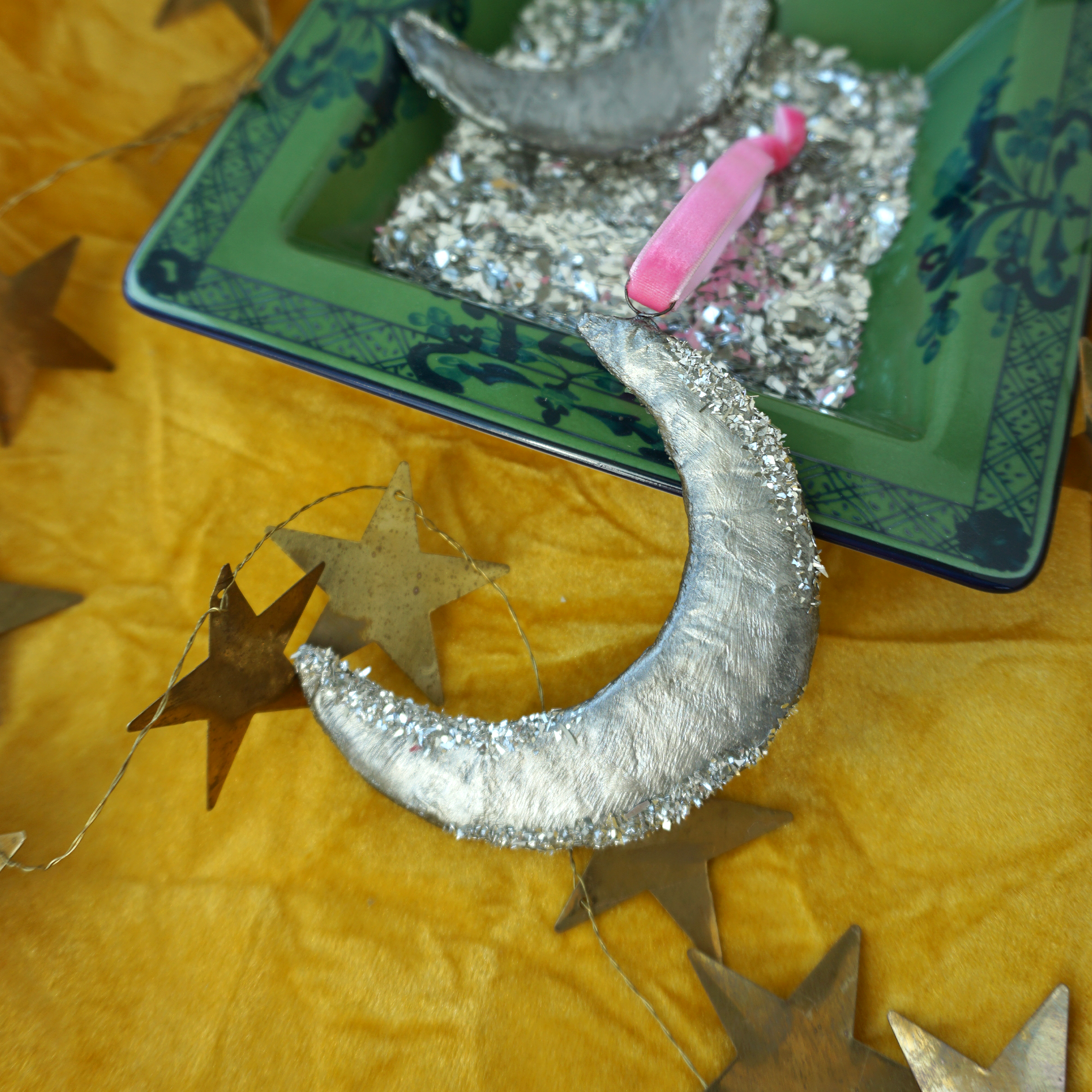 Paper Mache Moon- Silver