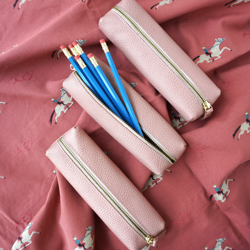 Customizable Genuine Pebble Leather Pencil Pouch - Nude Pink