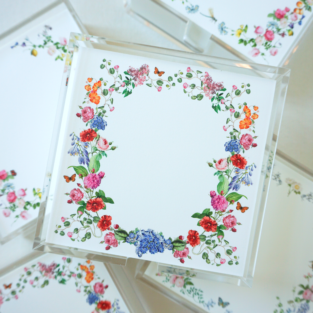 Vivid Florals Notepad with Acrylic Tray - Square