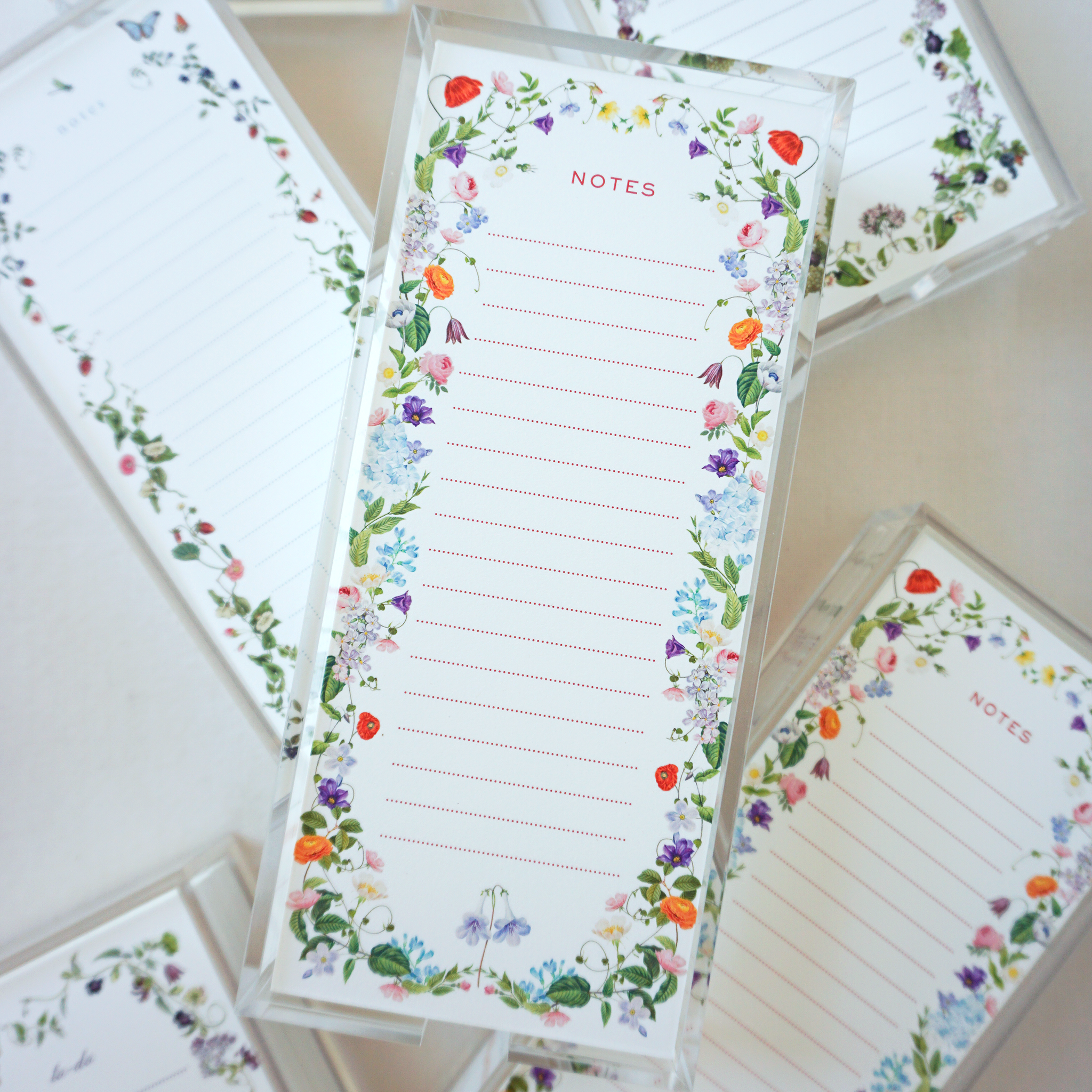 Vivid Floral Lined Notepad with Acrylic Tray - Rectangle