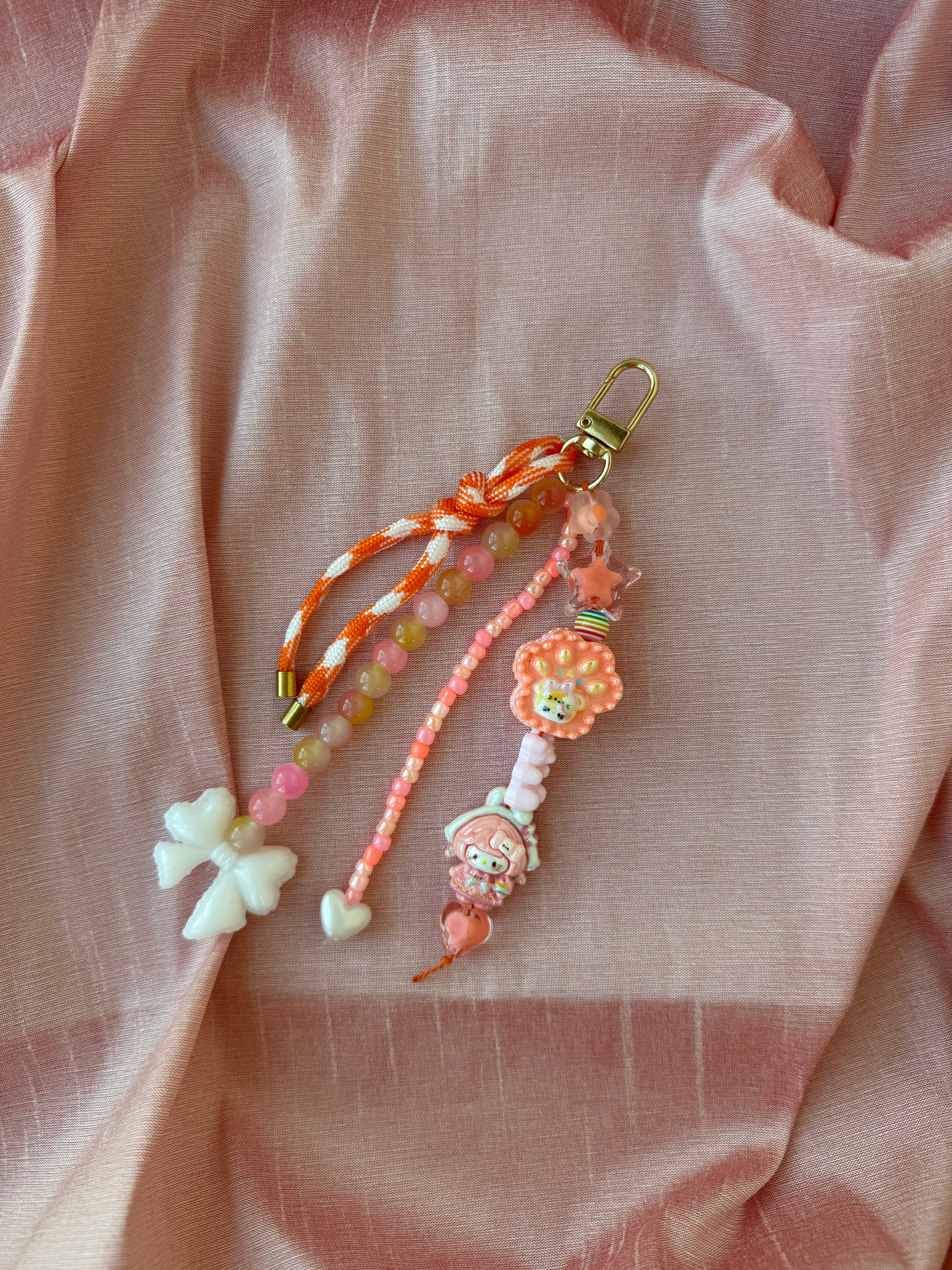 Sweet and Kind Bag Charm - orange with white bow