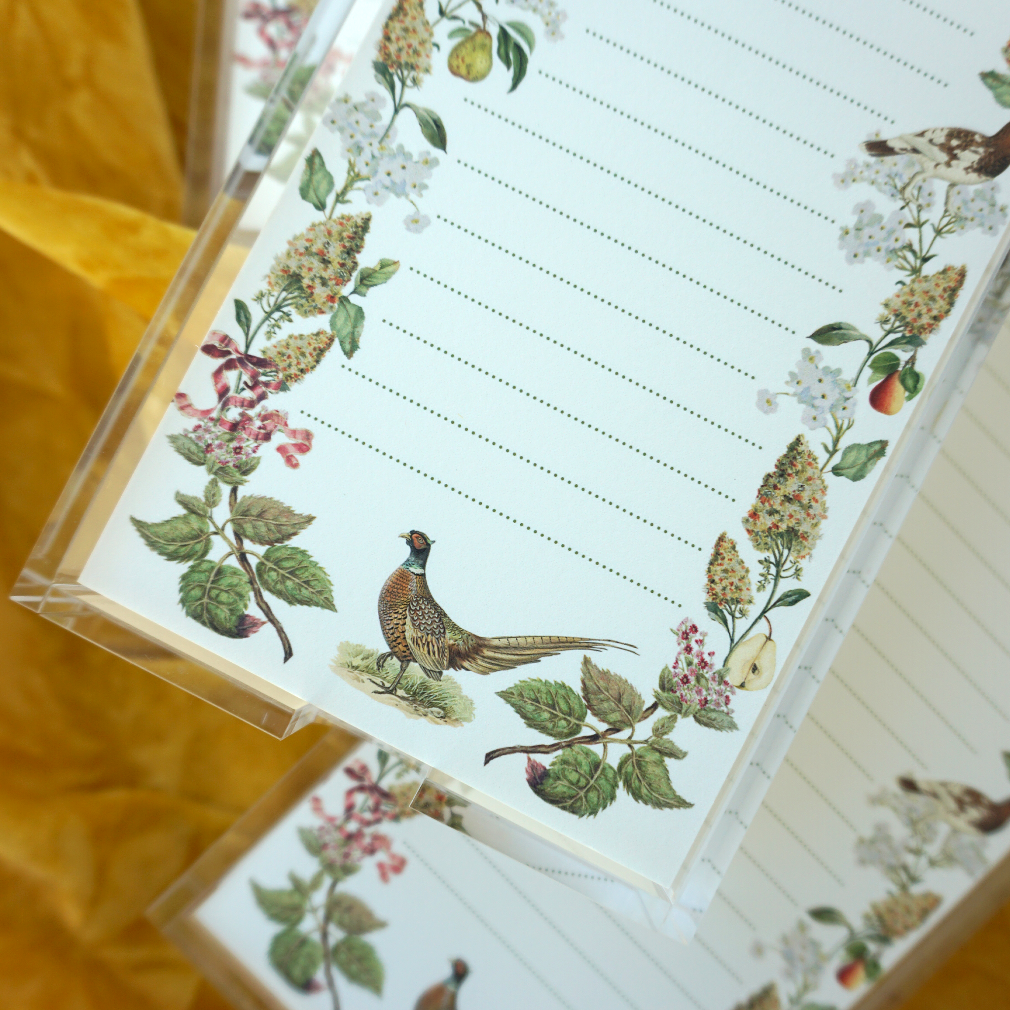 Pheasant Lined Notepad with Acrylic Tray - Rectangle