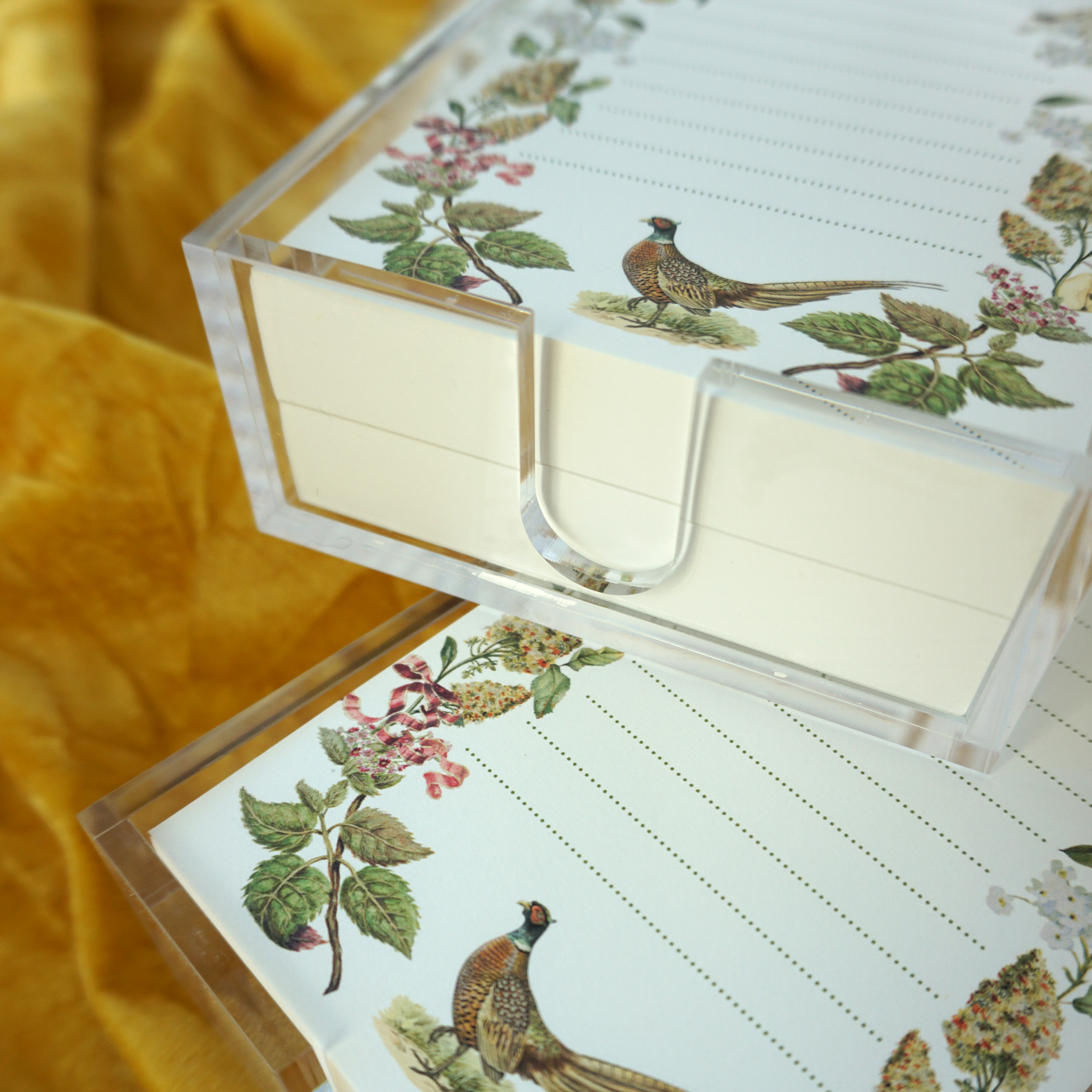 Pheasant Lined Notepad with Acrylic Tray - Rectangle