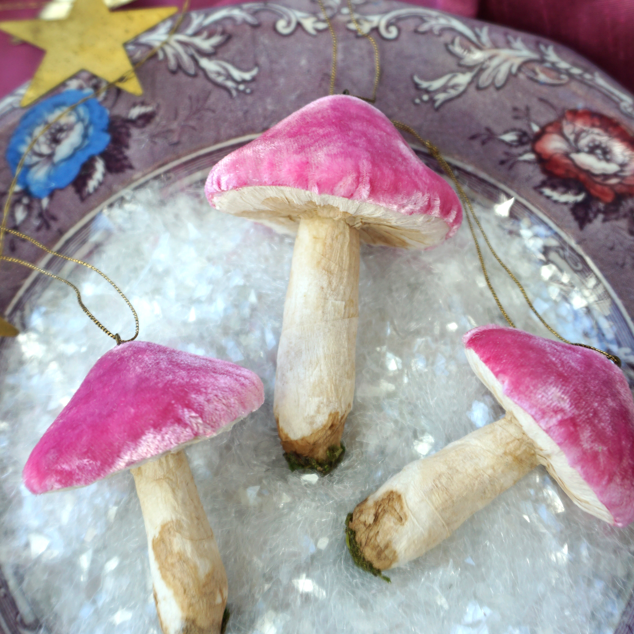 Velvet Mushrooms- Bright Pink