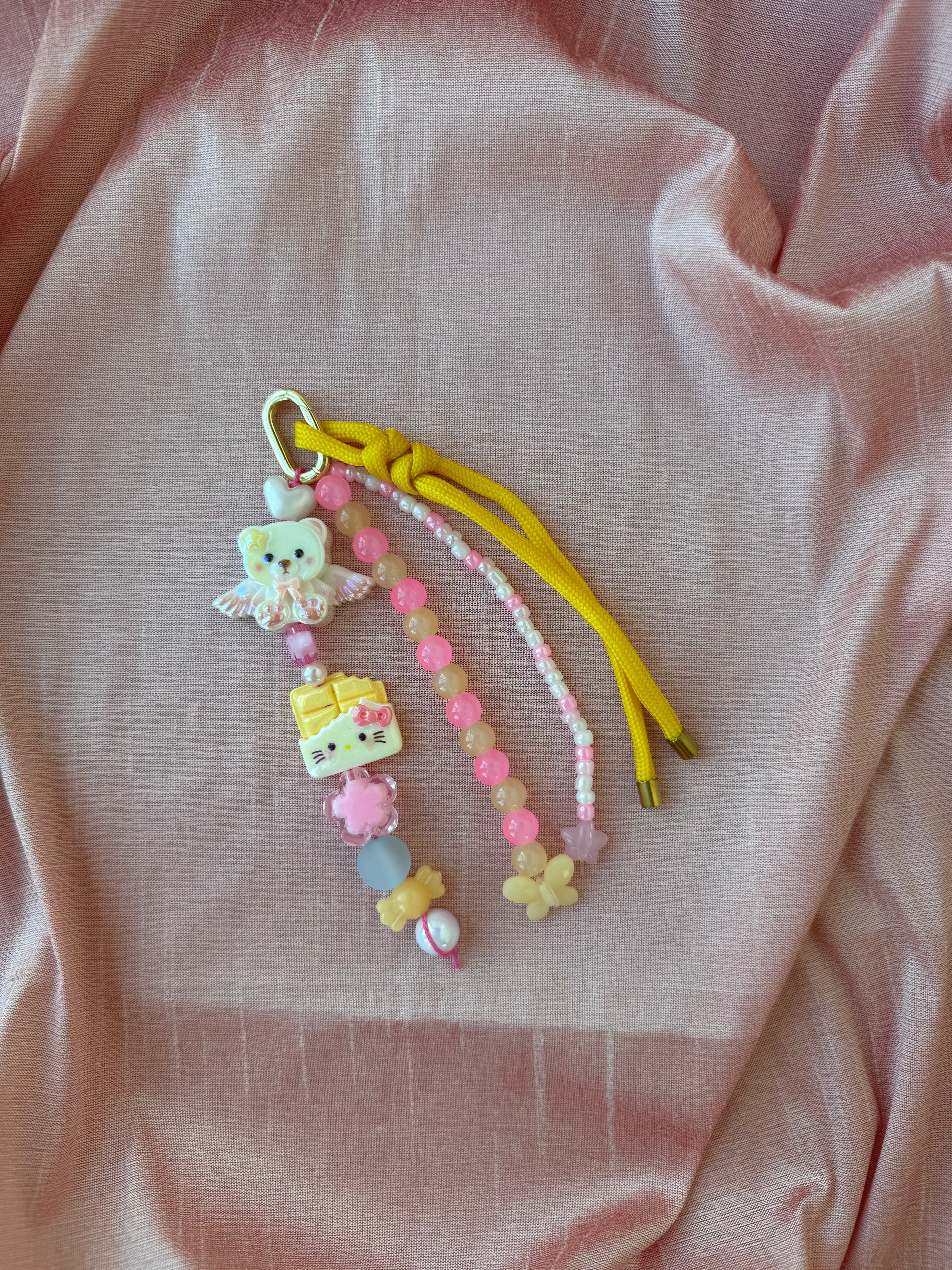 Sweet and Kind Bag Charm - pink & yellow