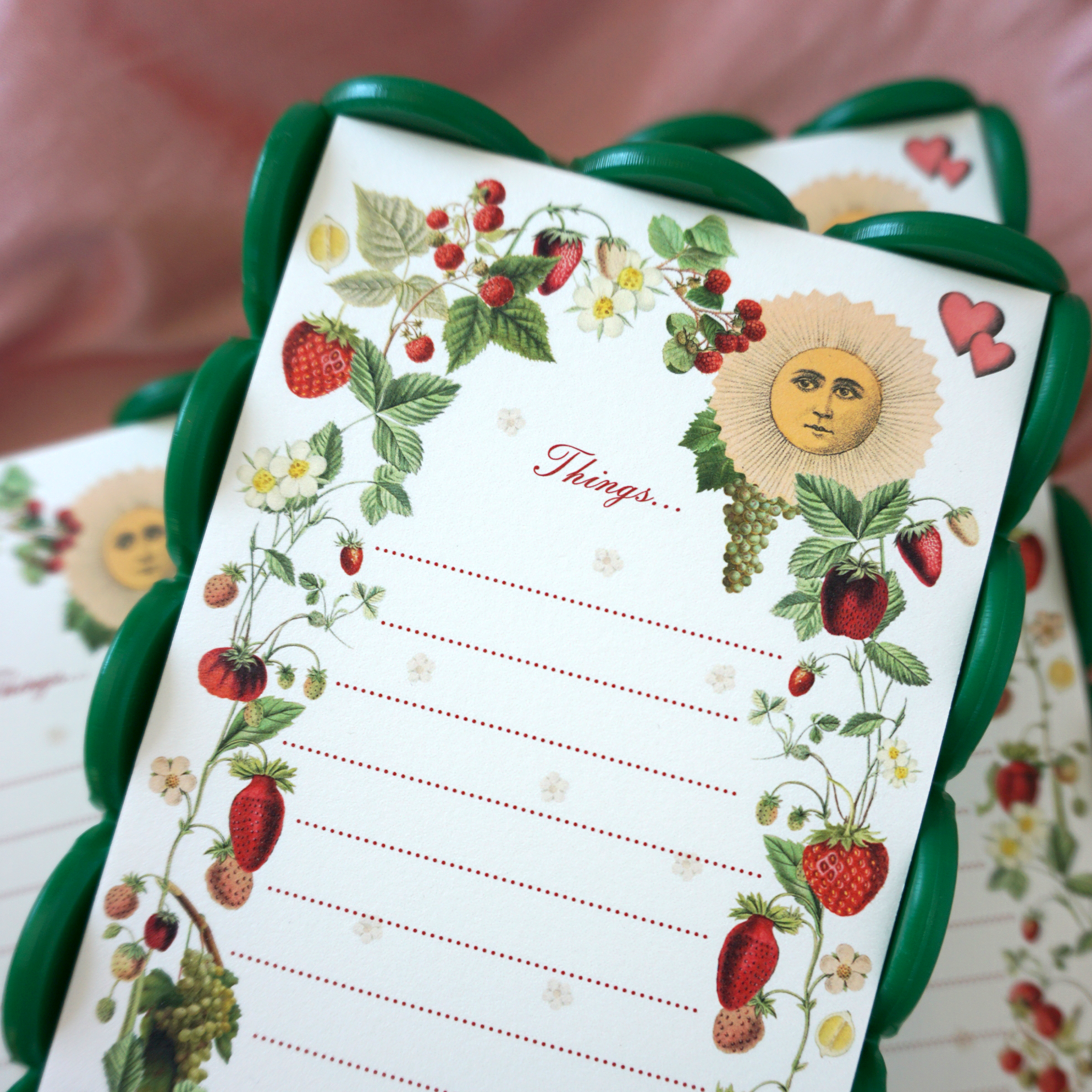 Scalloped Acrylic Tray and Notepad - Sweet Strawberries