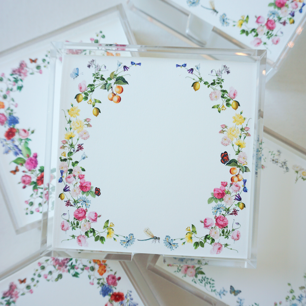 Fruit and Florals Notepad with Acrylic Tray - Square