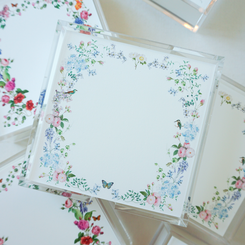 Pastel Florals Notepad with Acrylic Tray - Square